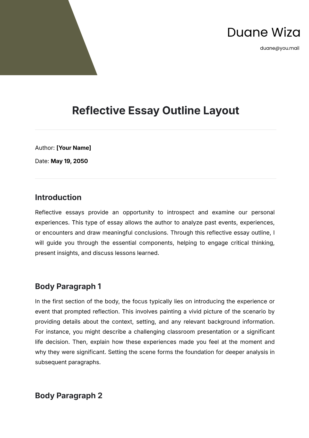 Reflective Essay Outline Layout Template - Edit Online & Download