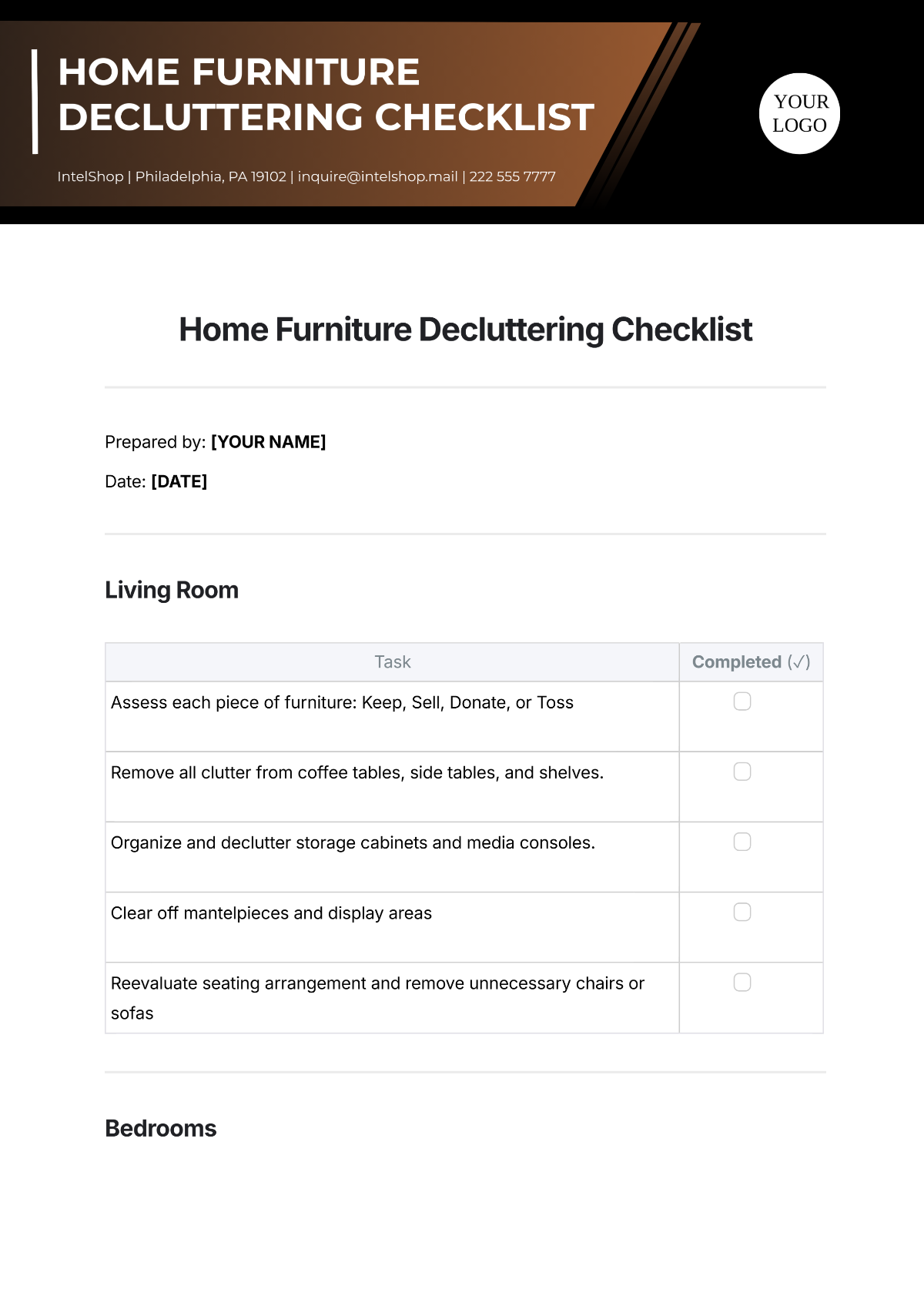 Home Furniture Decluttering Checklist Template - Edit Online & Download