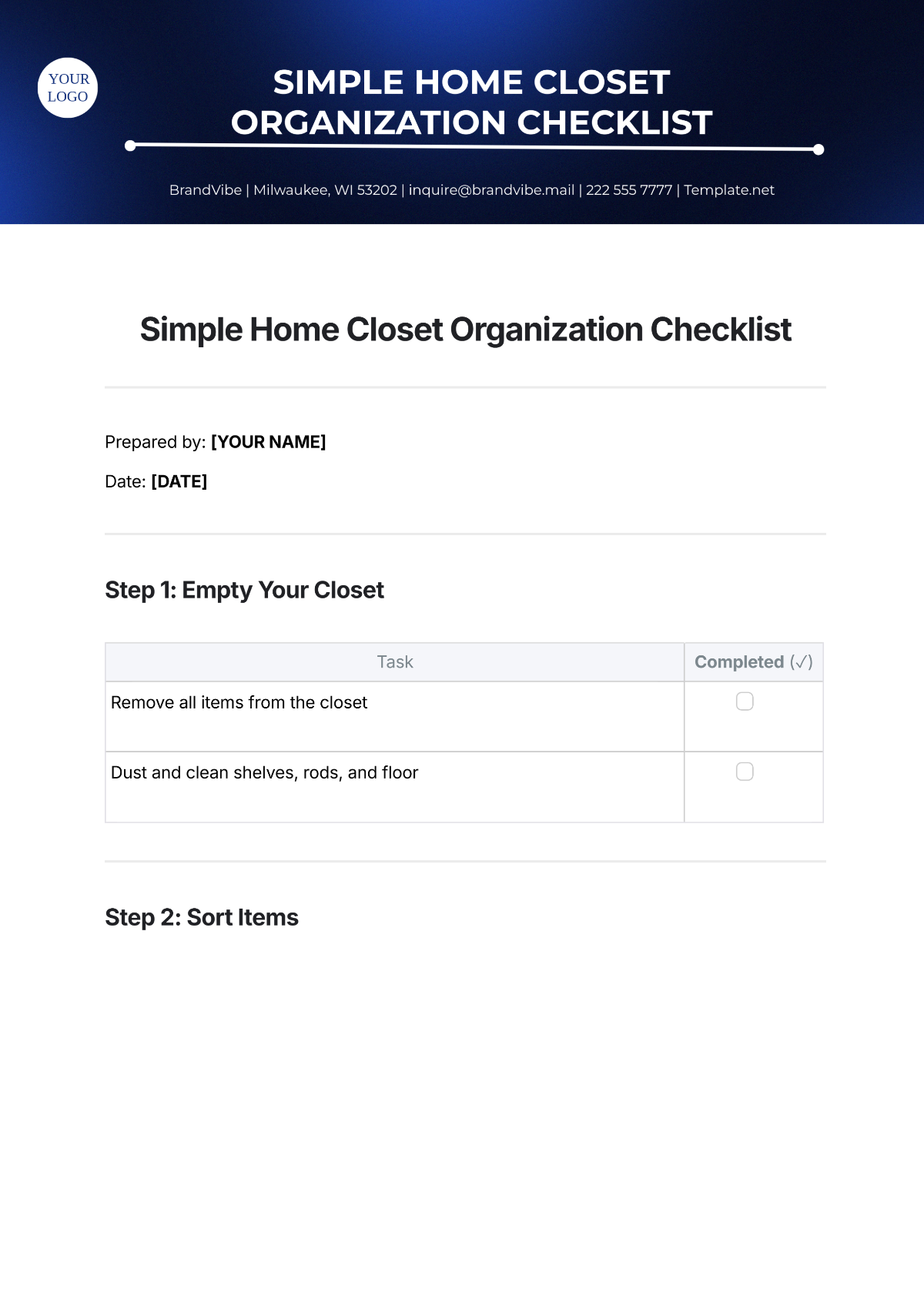 Simple Home Closet Organization Checklist Template - Edit Online & Download