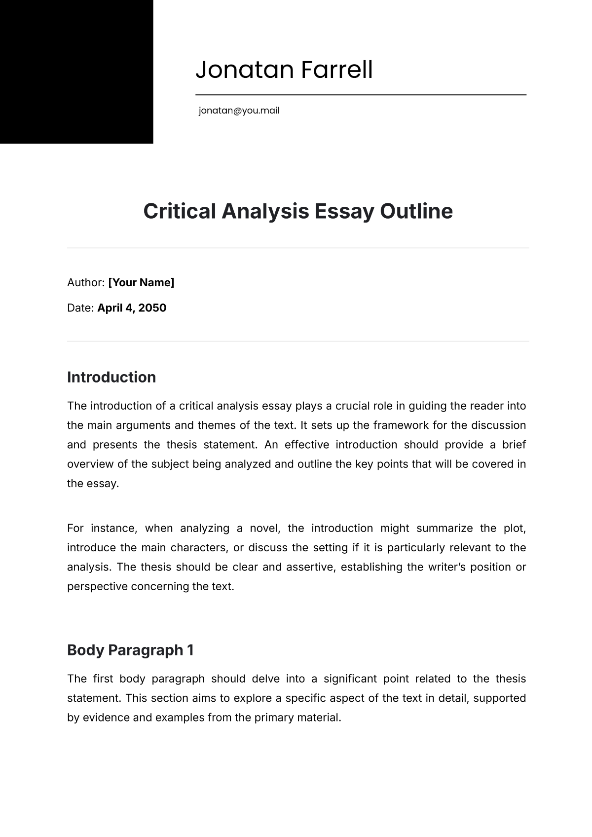 Critical Analysis Essay Outline Template - Edit Online & Download