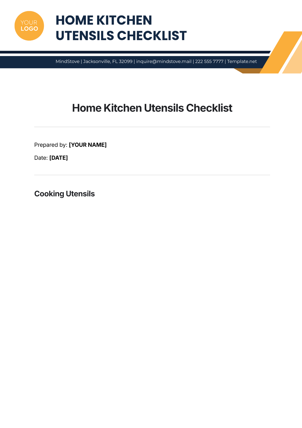 Home Kitchen Utensils Checklist Template - Edit Online & Download