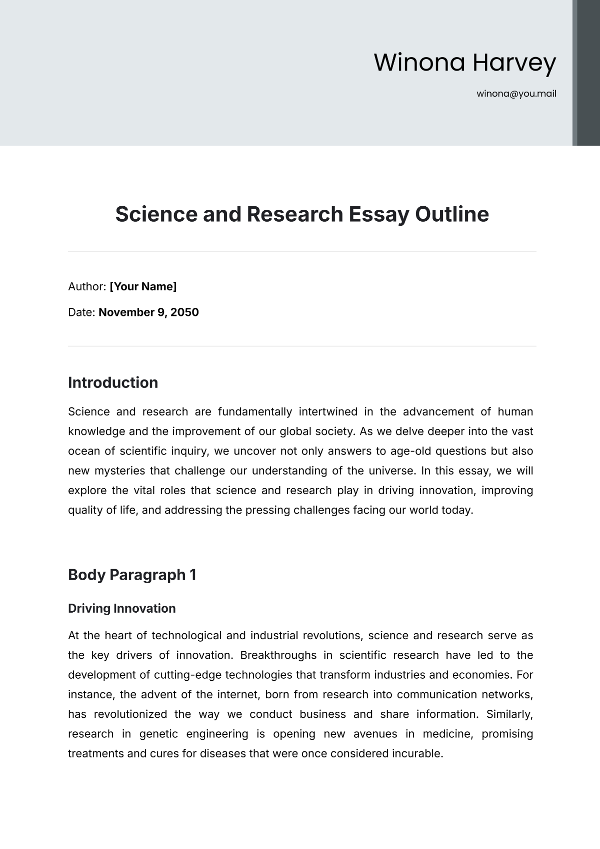 Science and Research Essay Outline Template - Edit Online & Download