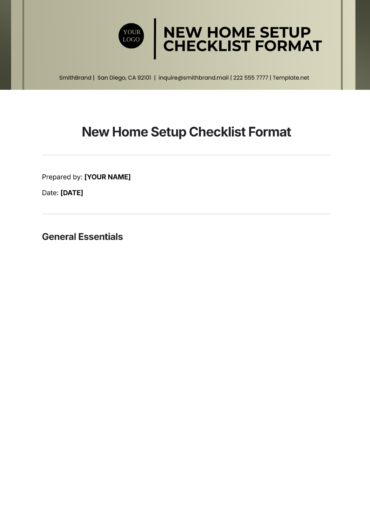 New Home Setup Checklist Format Template - Edit Online & Download