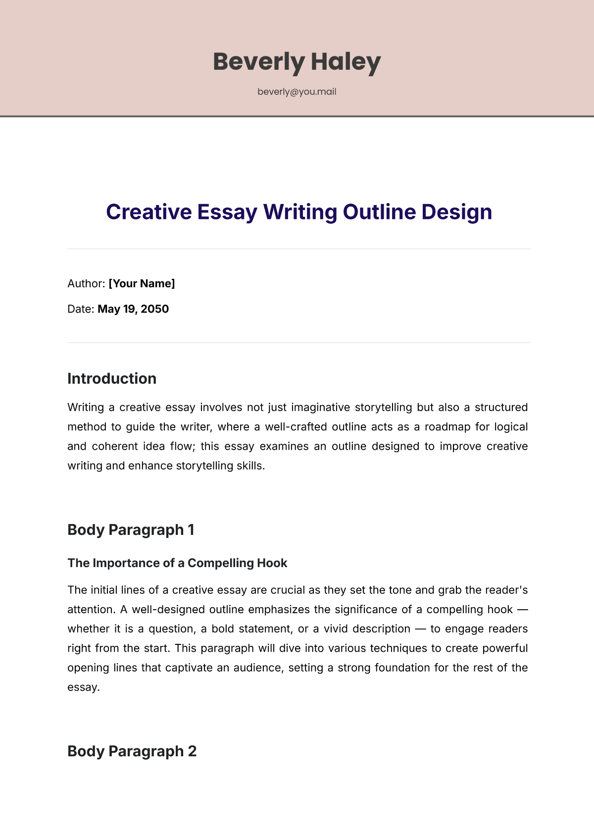 Creative Essay Writing Outline Design Template - Edit Online & Download