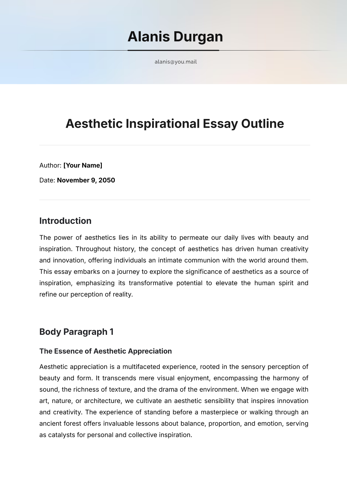 Aesthetic Inspirational Essay Outline Template - Edit Online & Download