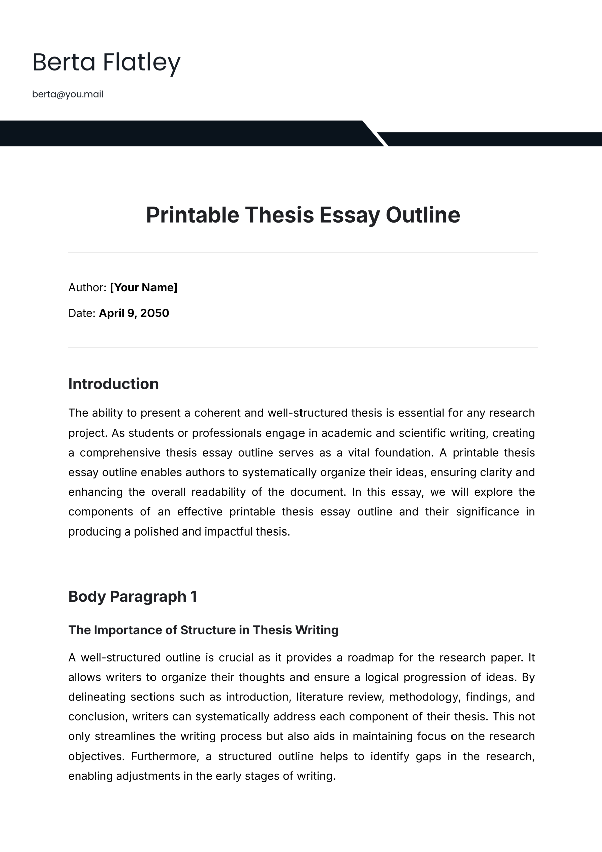 Free Printable Thesis Essay Outline Template to Edit Online