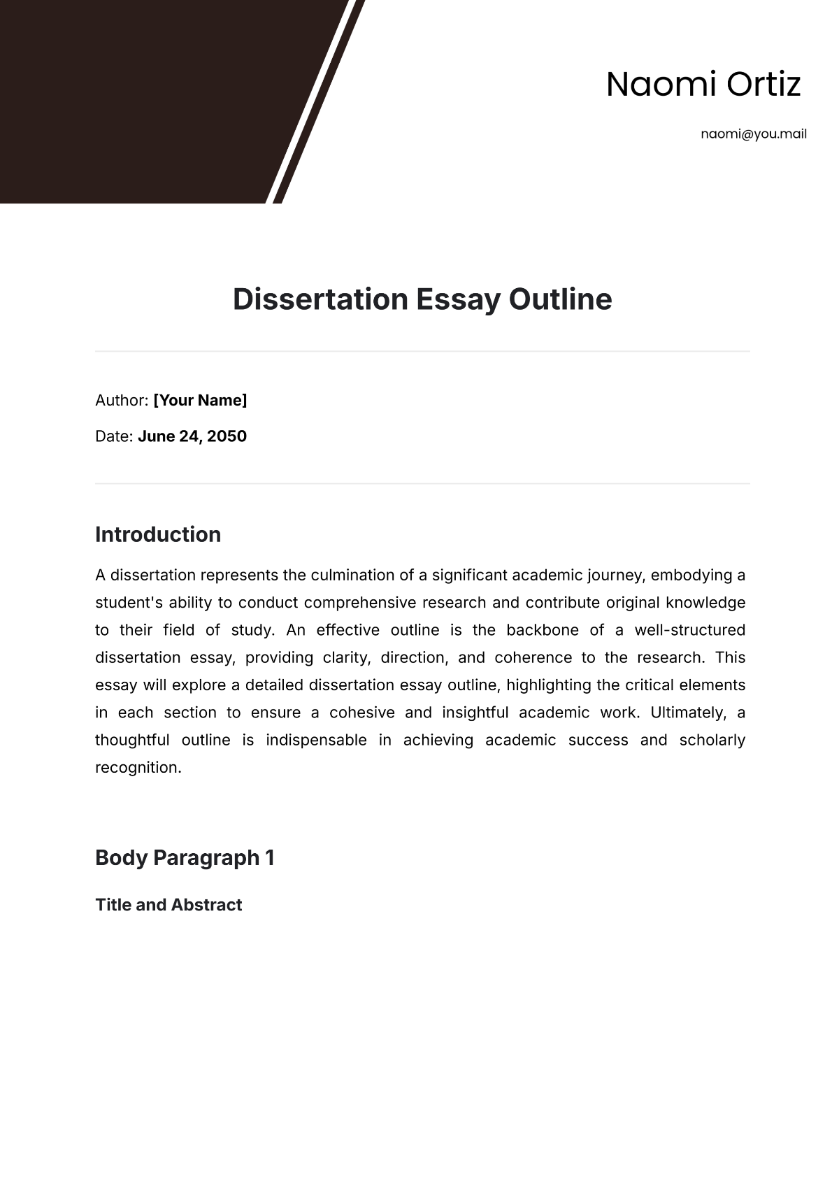 Dissertation Essay Outline Template - Edit Online & Download