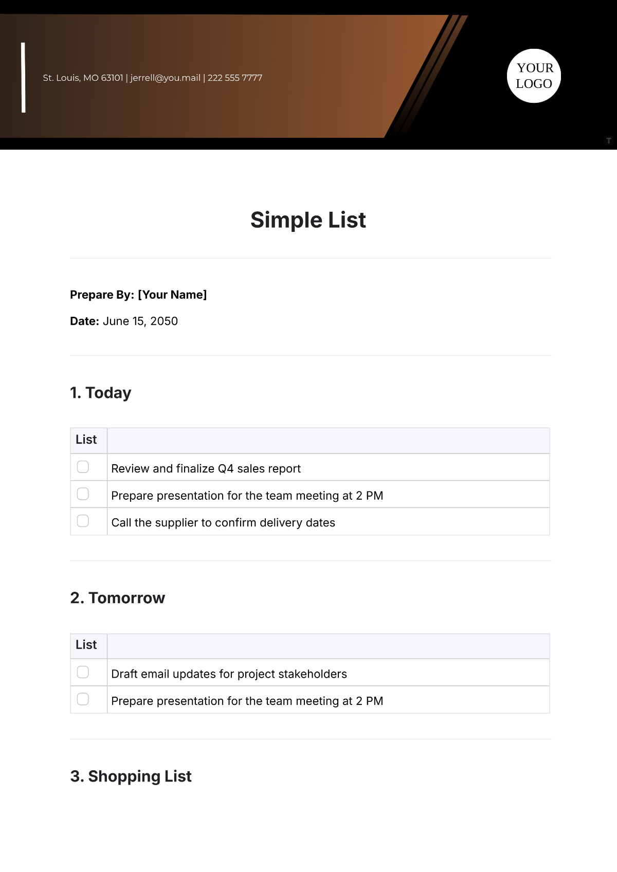 Simple List Template - Edit Online & Download