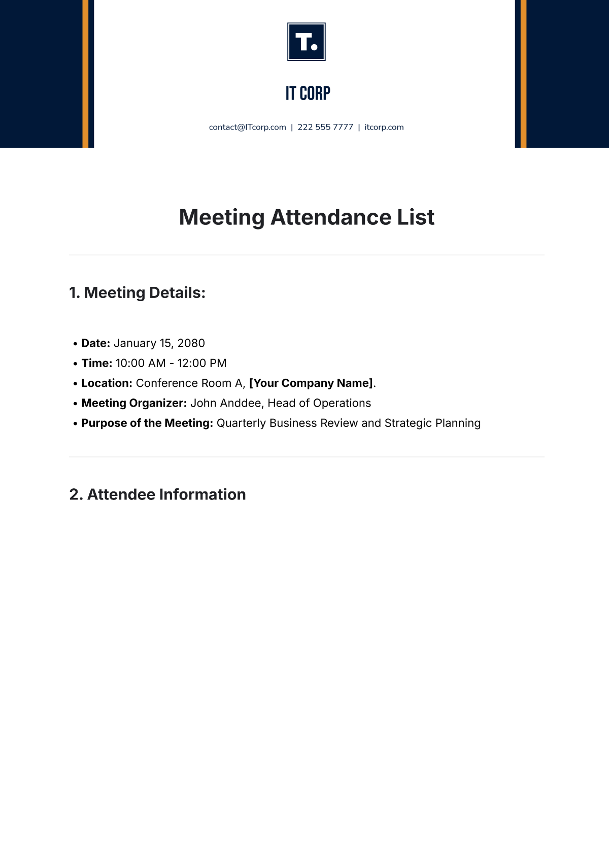 Meeting Attendance List Template