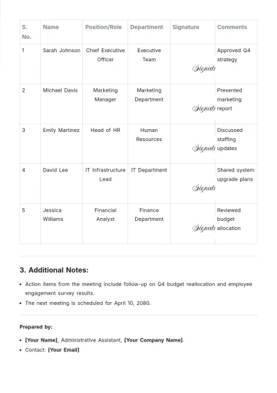 Free Meeting Attendance List Template to Edit Online