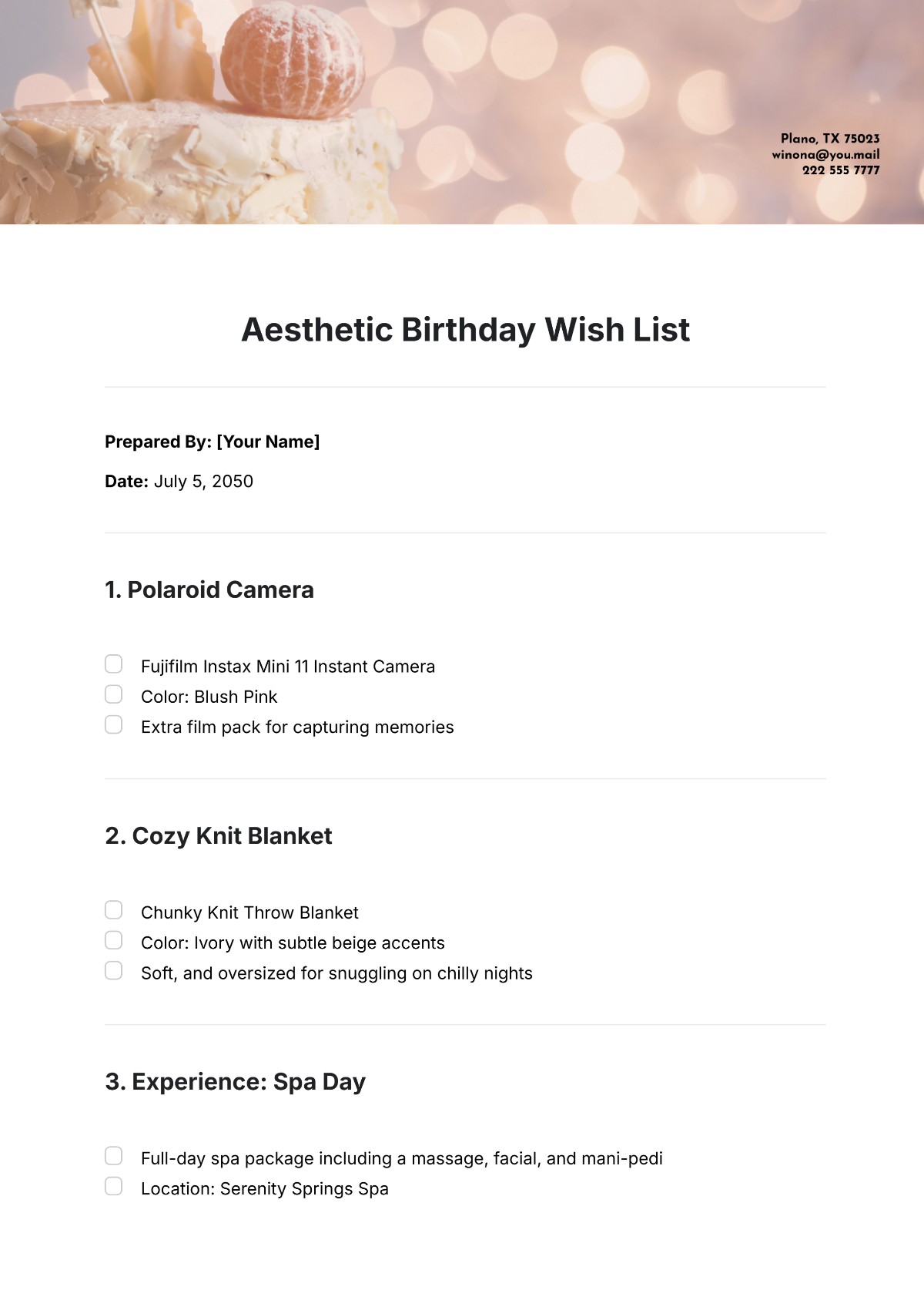 Aesthetic Birthday Wish List Template - Edit Online & Download