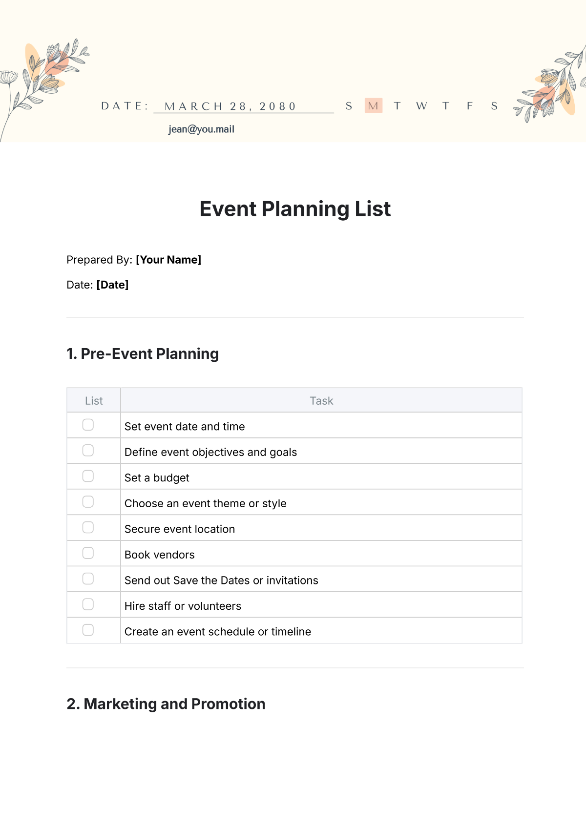 Event Planning List Template - Edit Online & Download