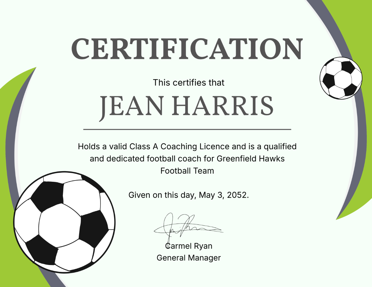 Football Coach Certificate Template - Edit Online & Download