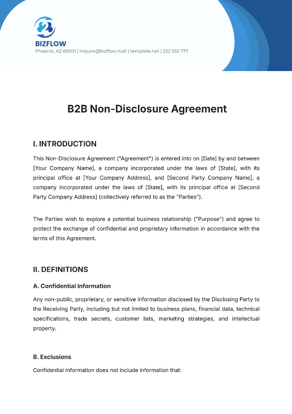 B2B Non-Disclosure Agreement Template