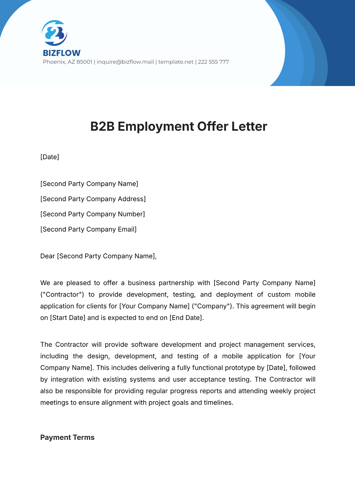 B2B Employment Offer Letter Template