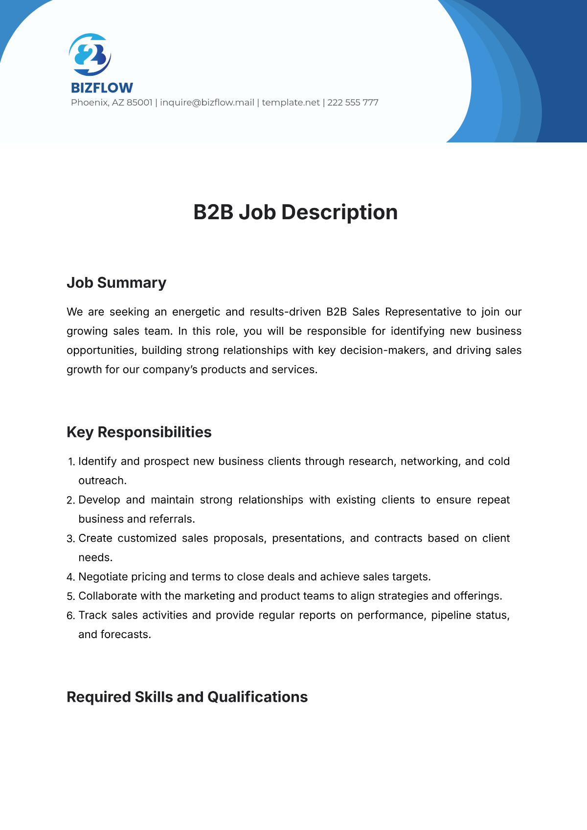 B2B Job Description Template