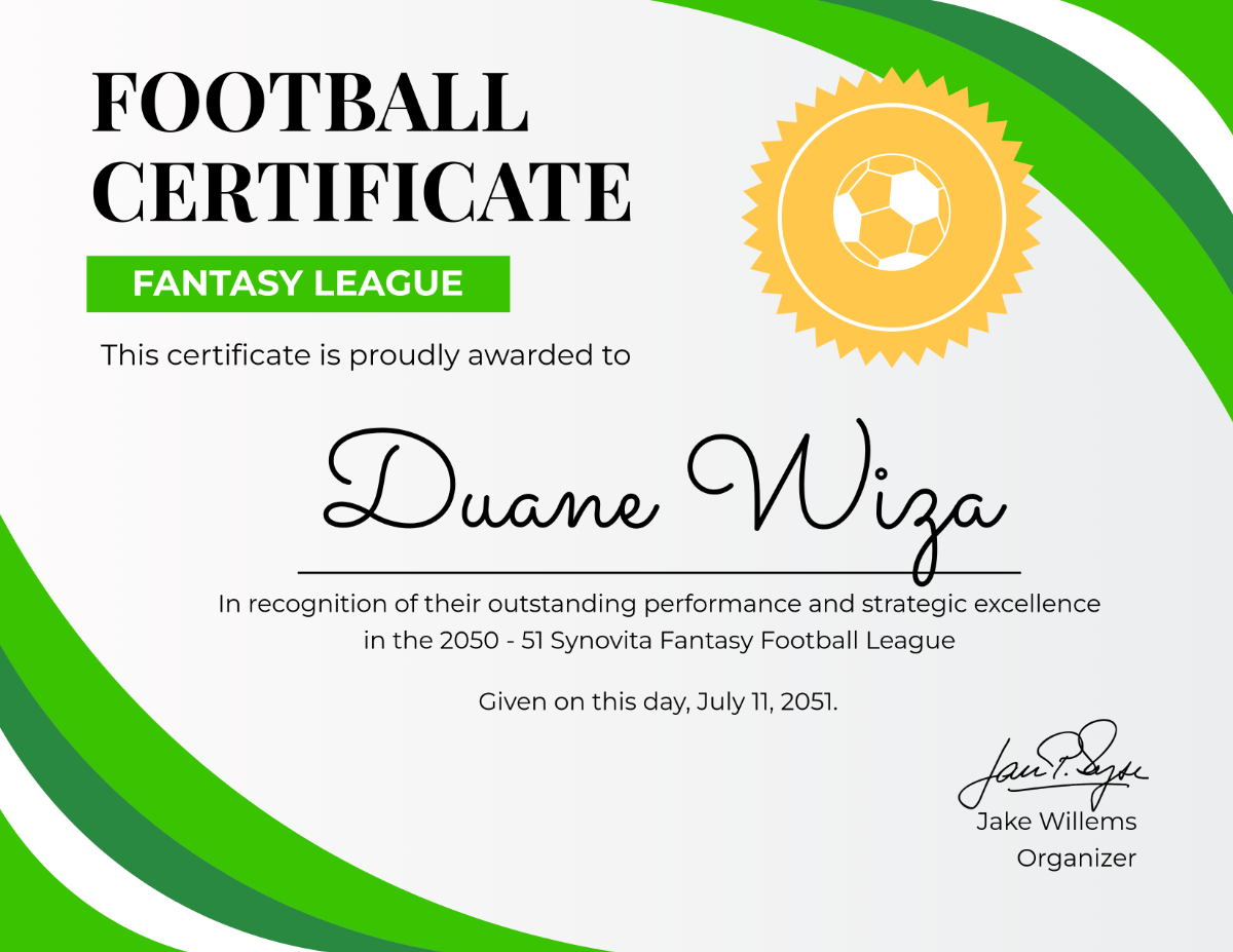 Free Fantasy League Football Certificate Template - Edit Online & Download