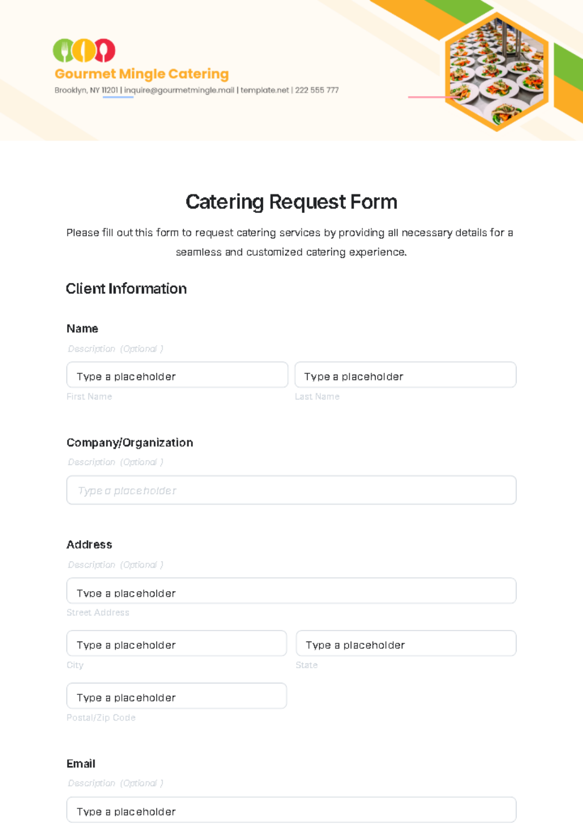 Catering Request Form Template - Edit Online & Download