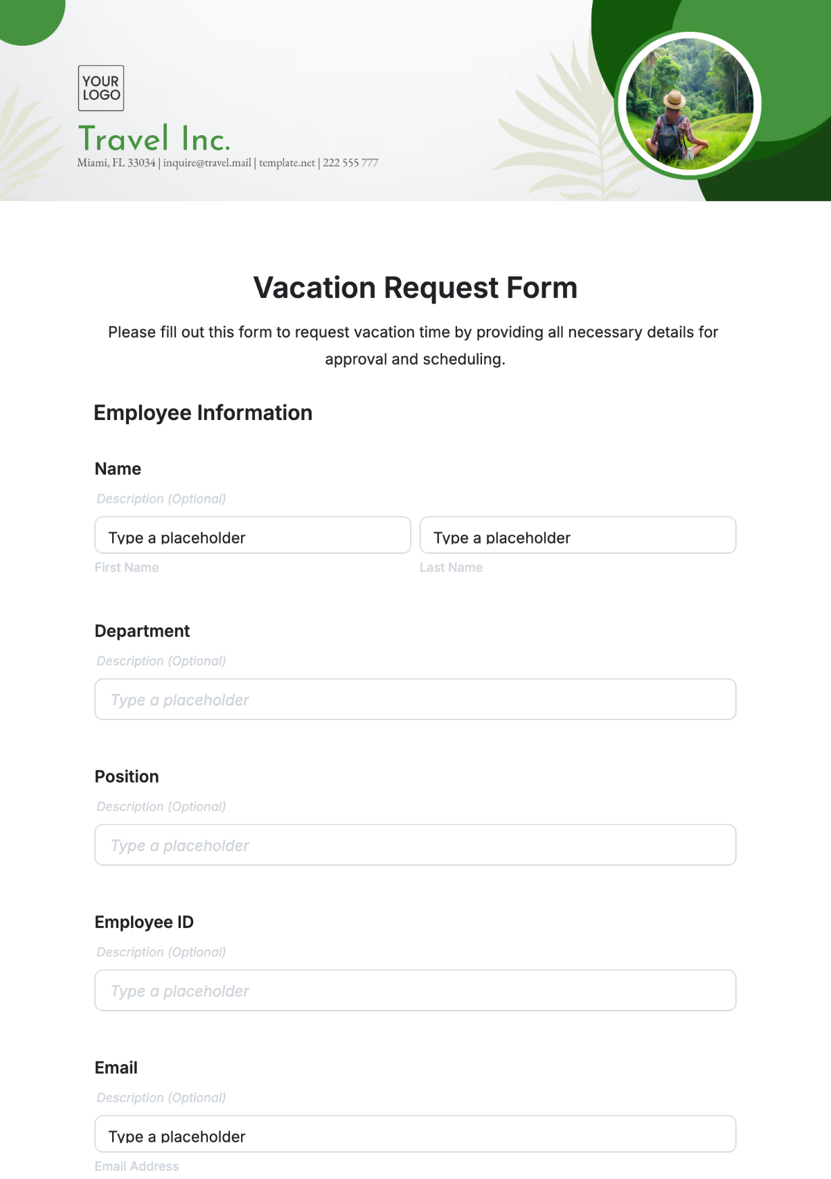 Vacation Request Form Template - Edit Online & Download