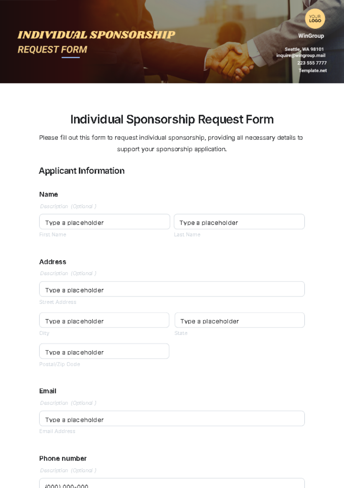 Individual Sponsorship Request Form Template - Edit Online & Download