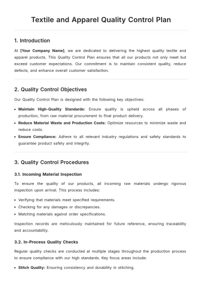 Free Textile and Apparel Quality Control Plan Template to Edit Online