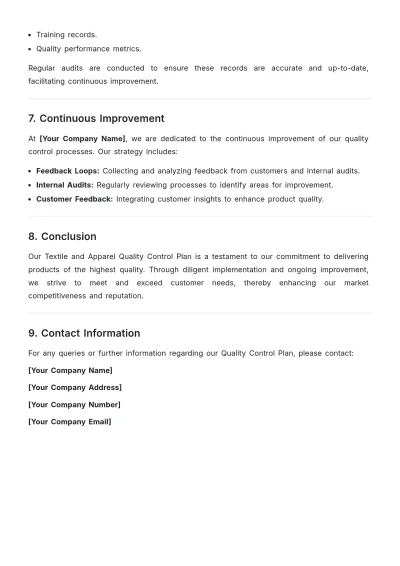Free Textile and Apparel Quality Control Plan Template to Edit Online