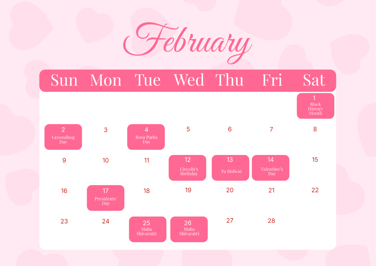 February 2025 Calendar with Holidays Template - Edit Online & Download