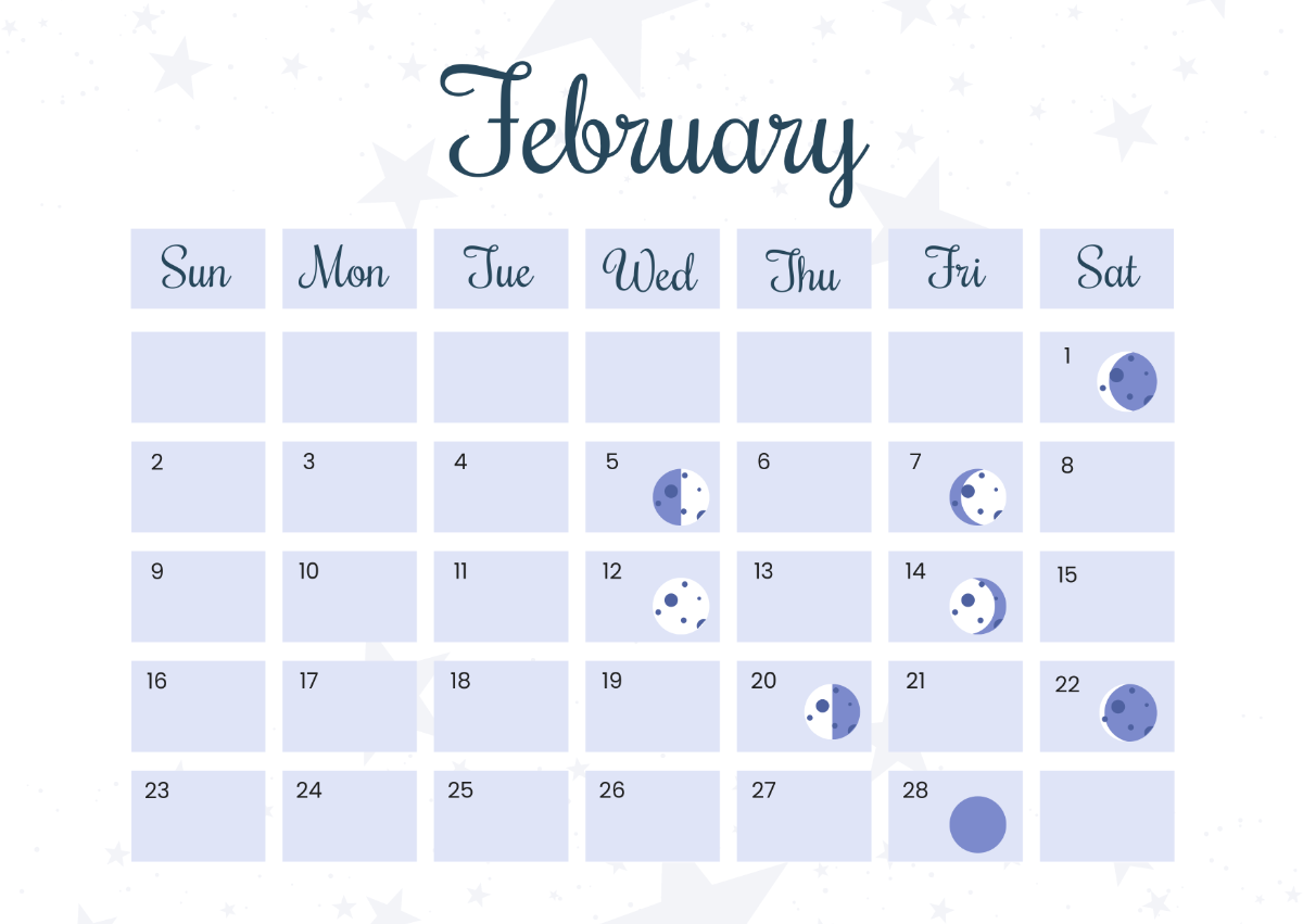 February 2025 Calendar with Moon Phases Template - Edit Online & Download