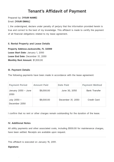 Free Tenant???s Affidavit of Payment Template to Edit Online