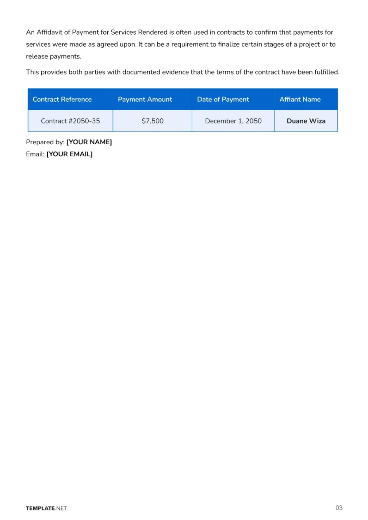 Free Affidavit of Payment for Services Rendered Template to Edit Online