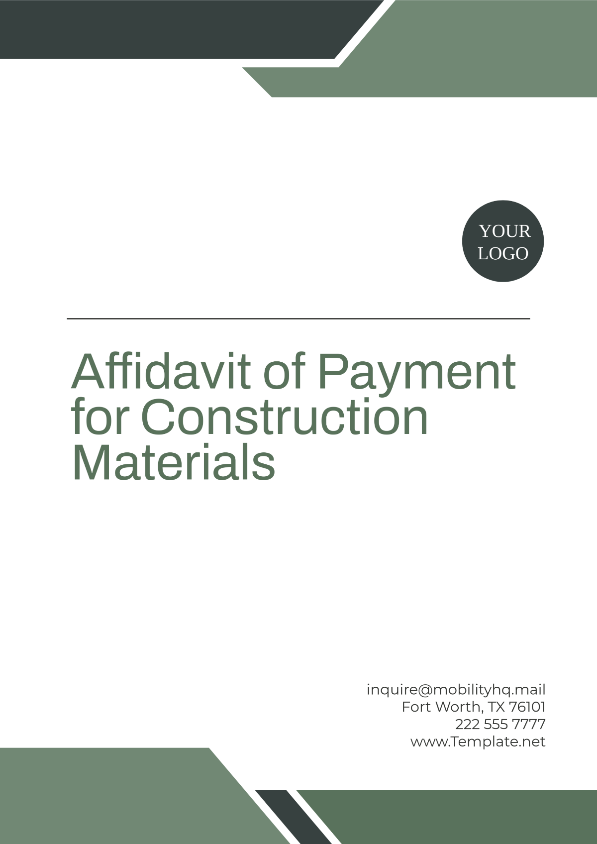 Affidavit of Payment for Construction Materials Template - Edit Online & Download