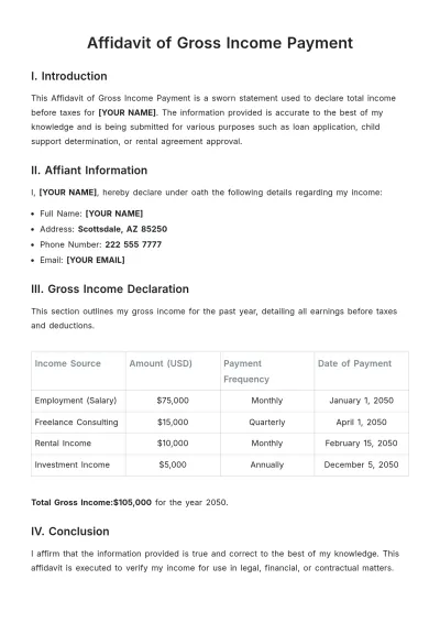 Free Affidavit of Gross Income Payment Template to Edit Online