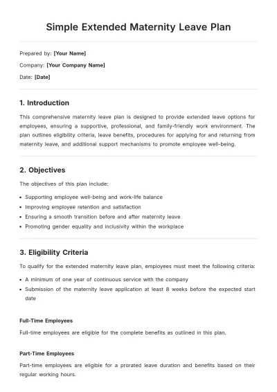Free Simple Extended Maternity Leave Plan Template to Edit Online