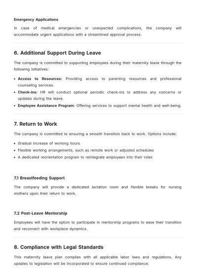 Free Simple Extended Maternity Leave Plan Template to Edit Online