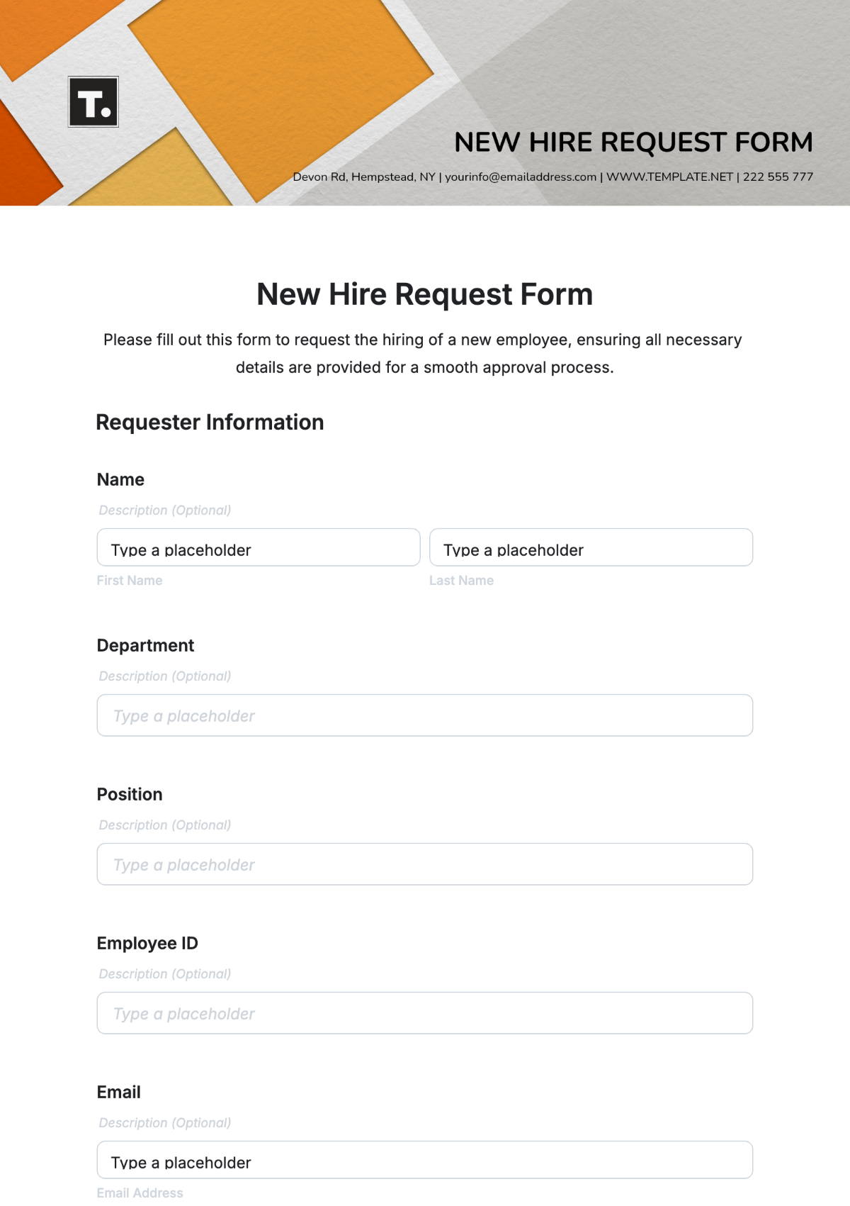 New Hire Request Form Template - Edit Online & Download