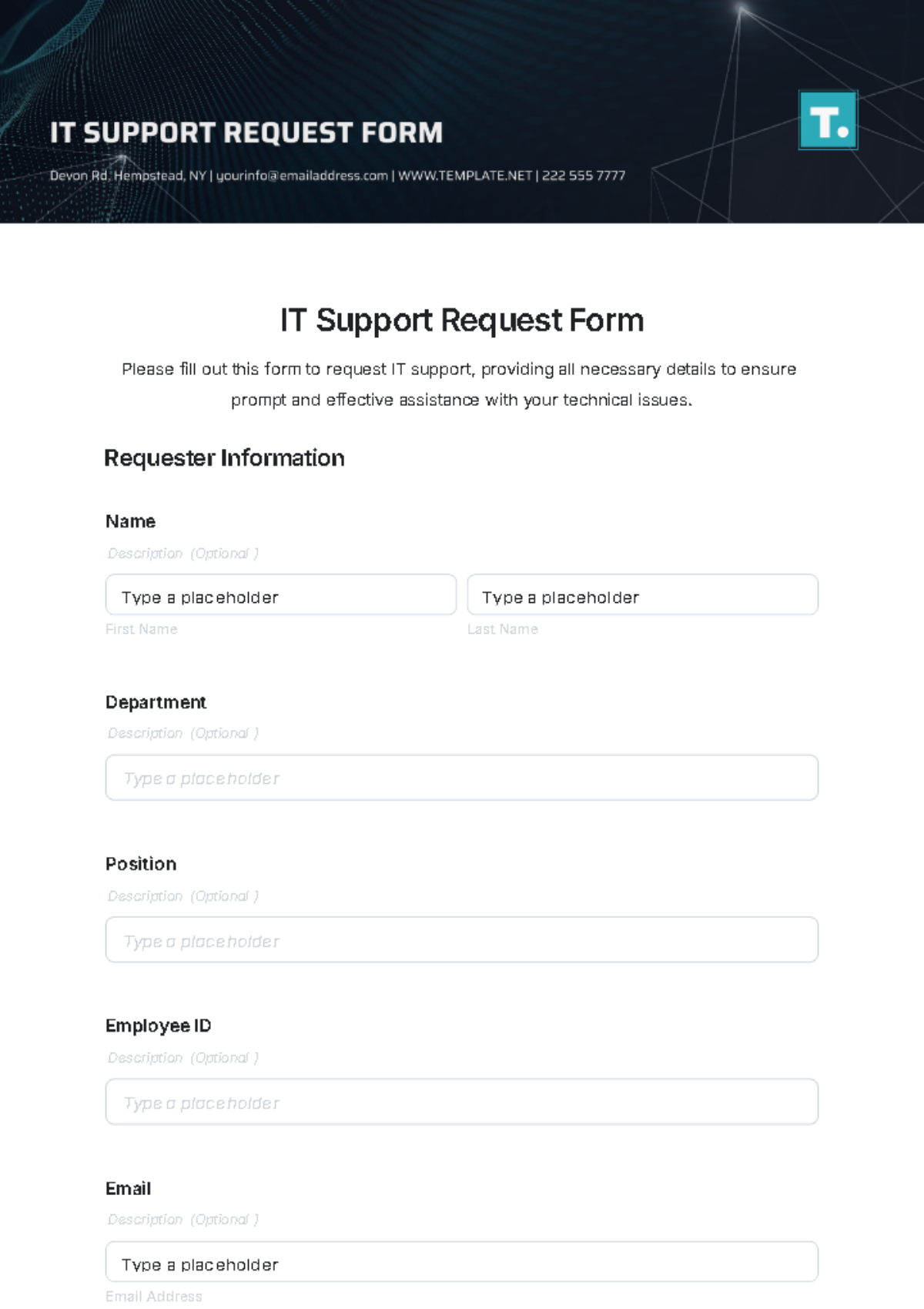 IT Support Request Form Template - Edit Online & Download