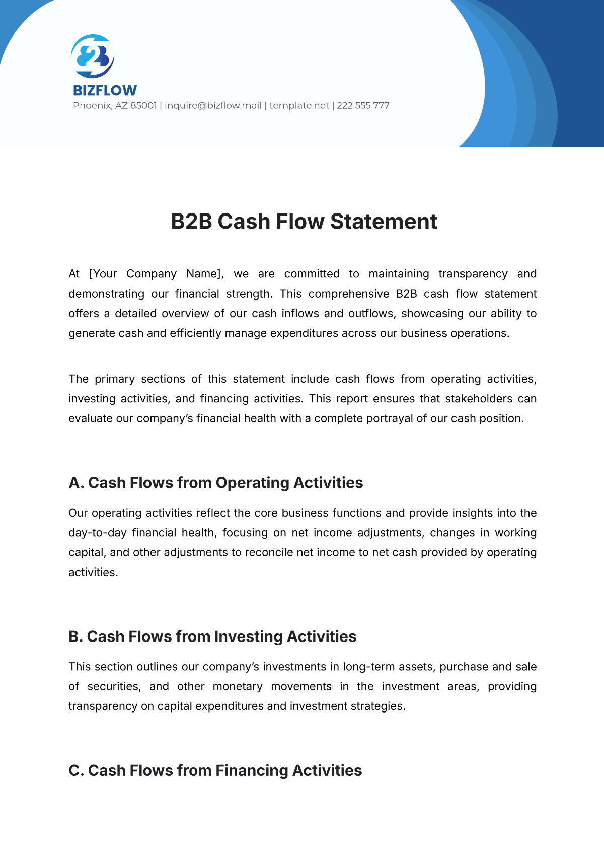 B2B Cash Flow Statement Template - Edit Online & Download