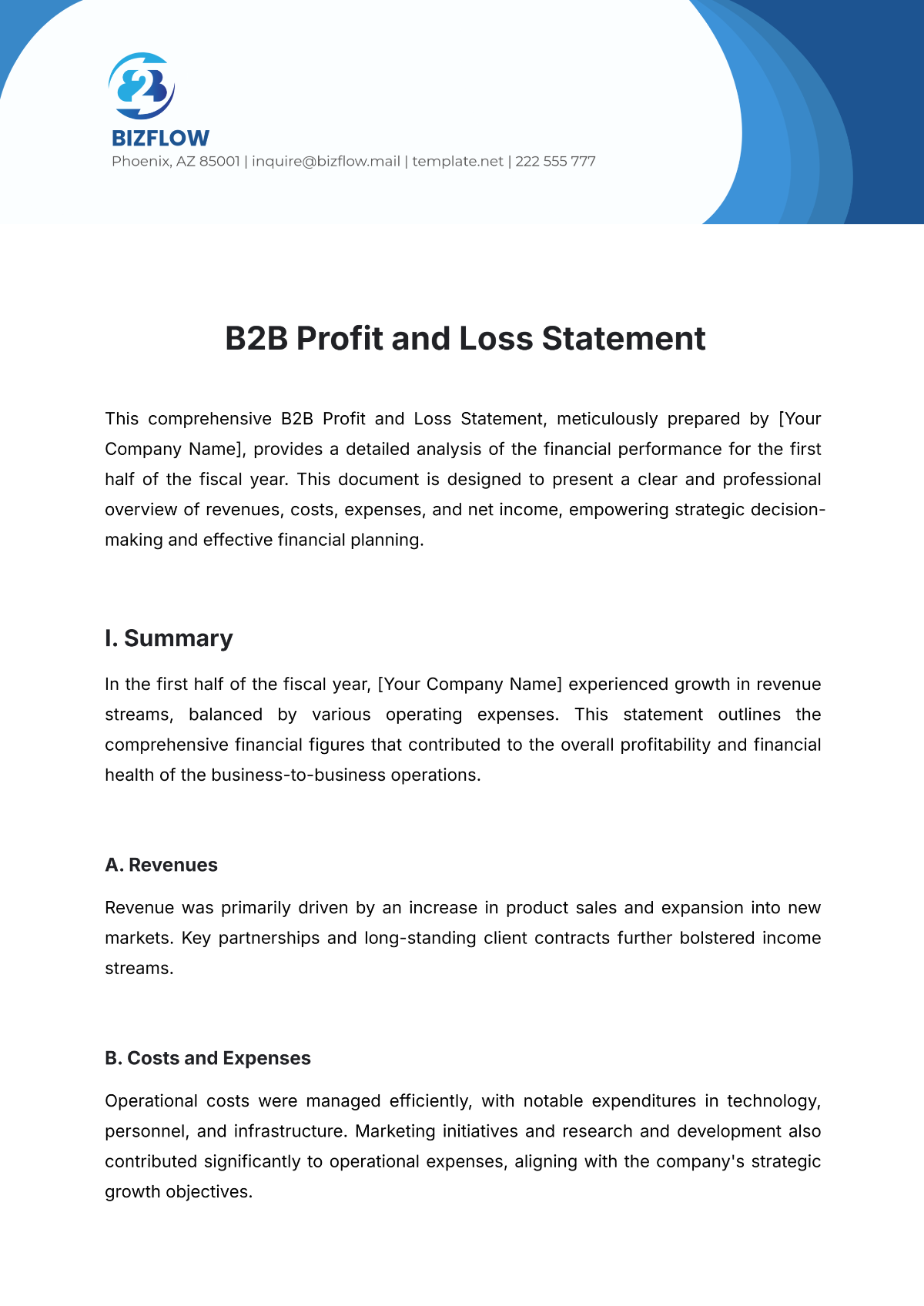 B2B Profit and Loss Statement Template - Edit Online & Download