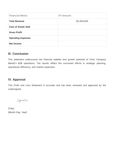 Free B2B Profit and Loss Statement Template to Edit Online