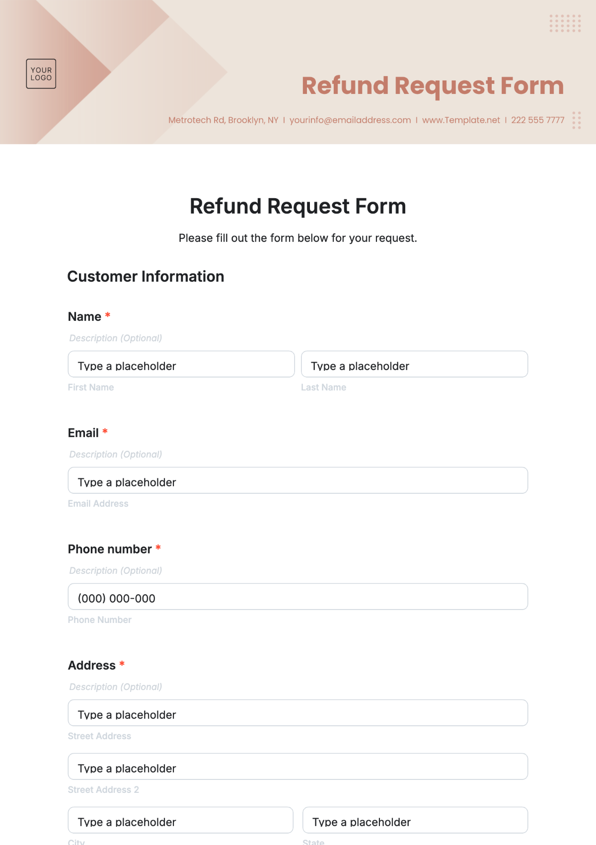 Refund Request Form Template - Edit Online & Download