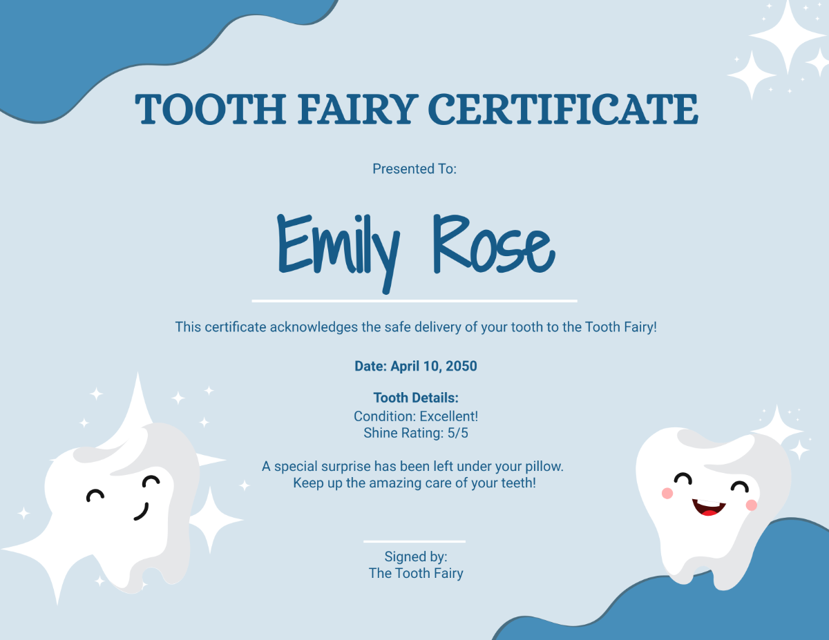 Free Editable Tooth Fairy Certificate Template - Edit Online & Download