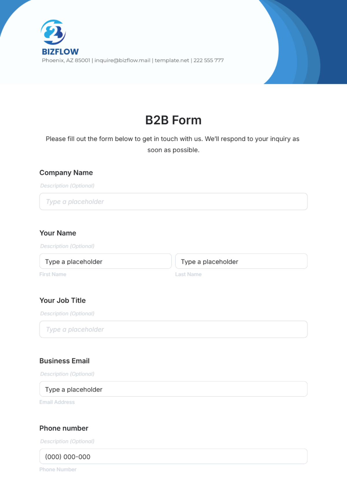 B2B Form Template - Edit Online & Download