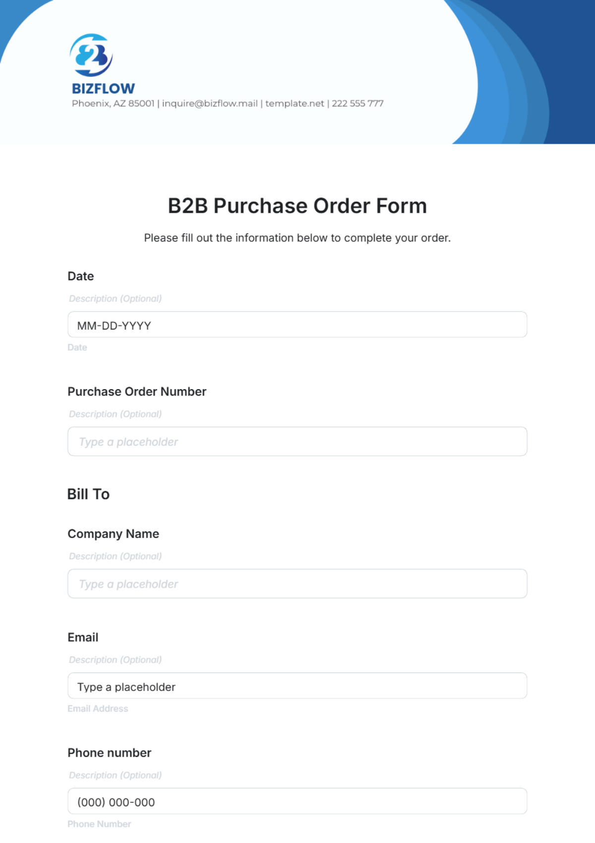 B2B Purchase Order Form Template - Edit Online & Download