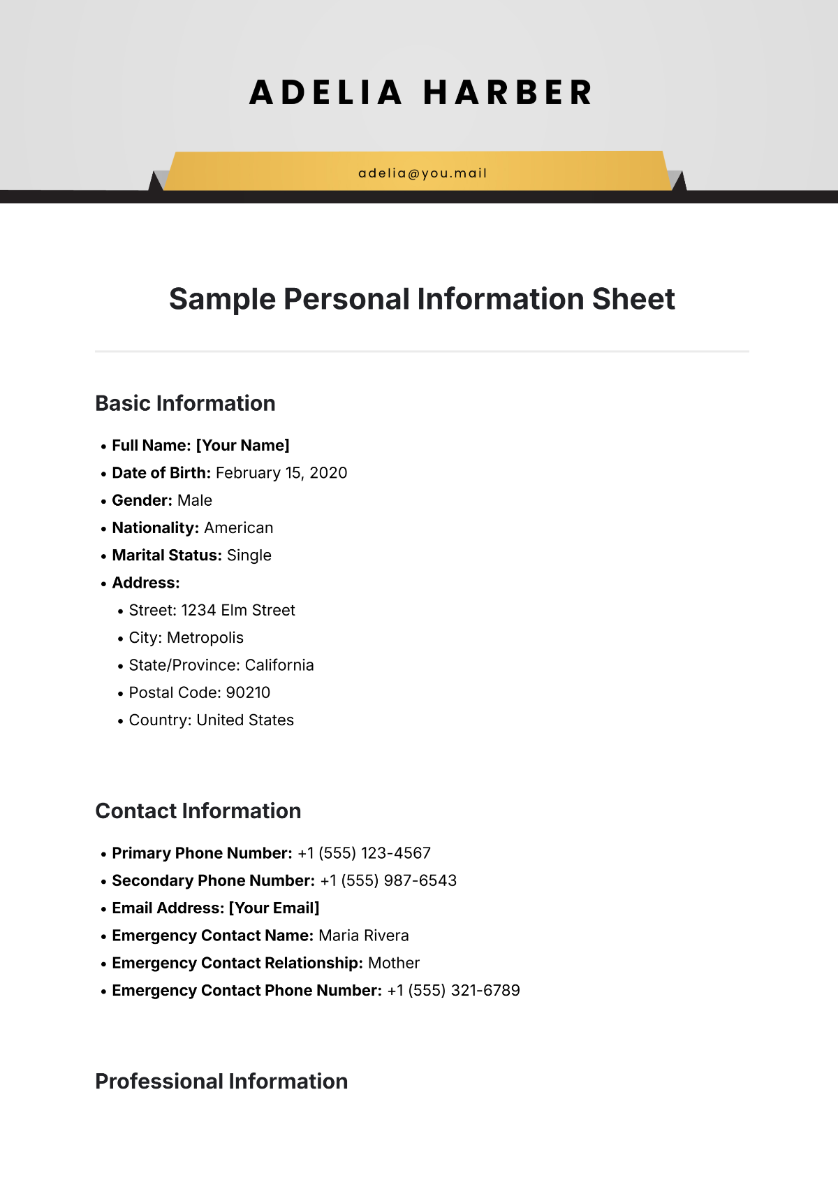 Sample Personal Information Sheet Template - Edit Online & Download