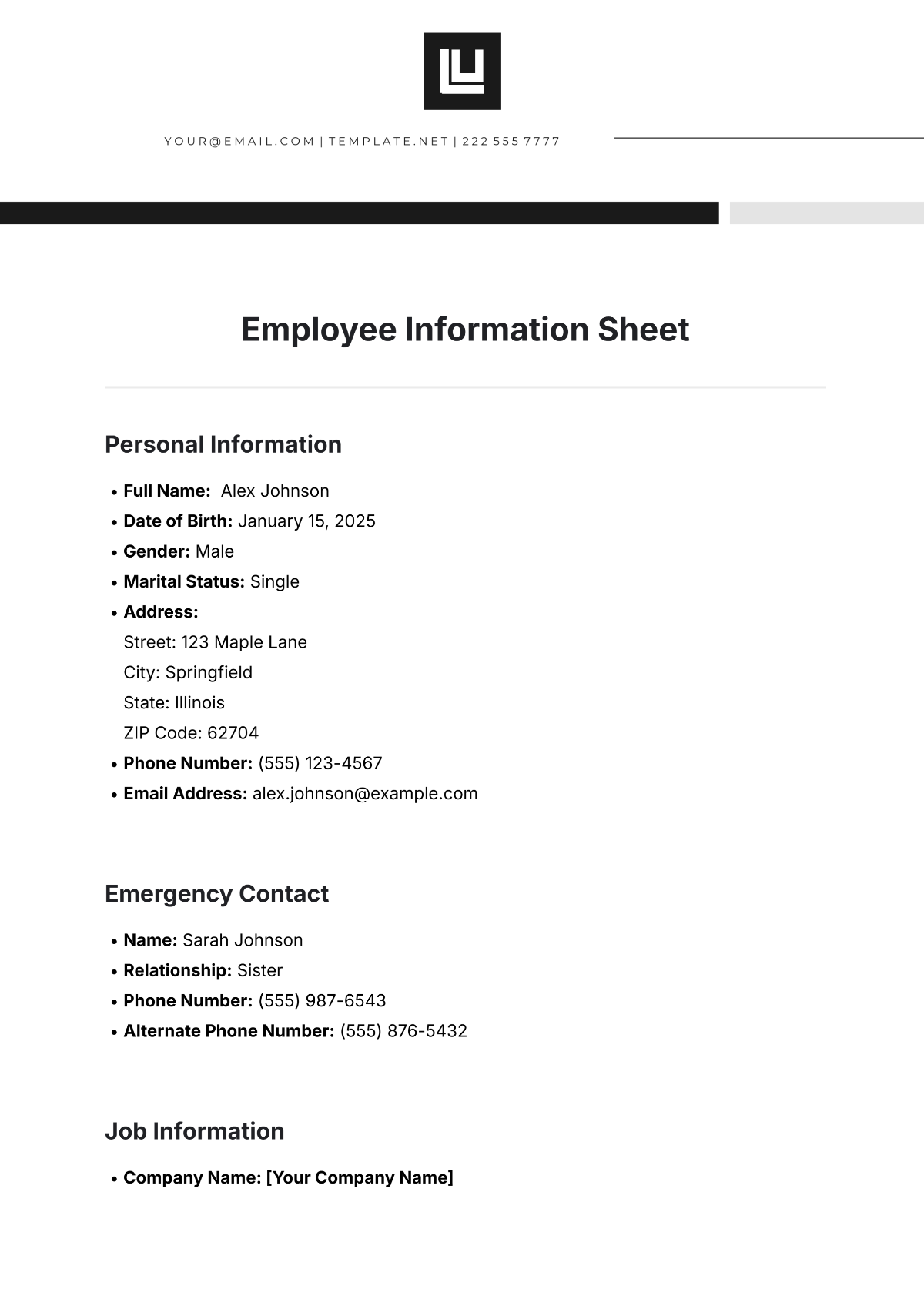 Employee Information Sheet Template - Edit Online & Download