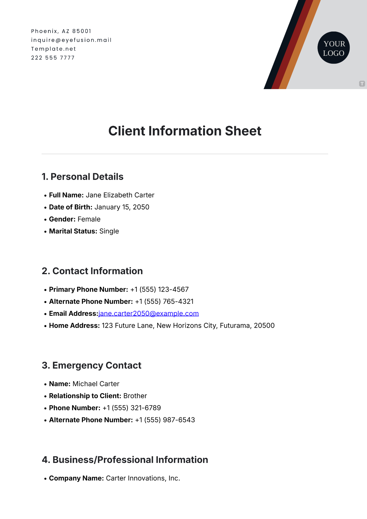 Client Information Sheet Template - Edit Online & Download