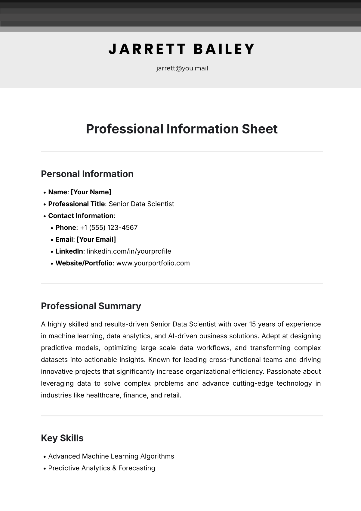 Professional Information Sheet Template - Edit Online & Download