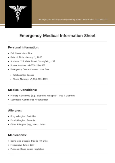 Free Emergency Medical Information Sheet Template to Edit Online
