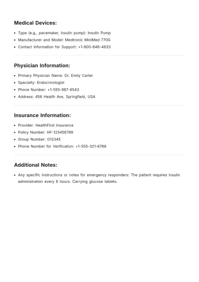 Free Emergency Medical Information Sheet Template to Edit Online