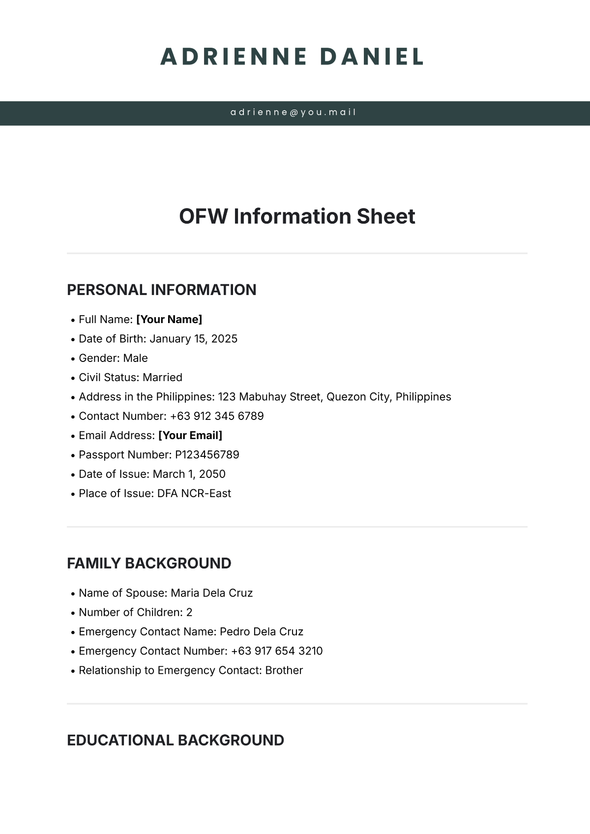 OFW Information Sheet Template - Edit Online & Download